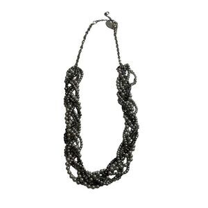 Loft Multi-Strand Gunmetal Tone Necklace Simulated Pearls Rhinestones‎